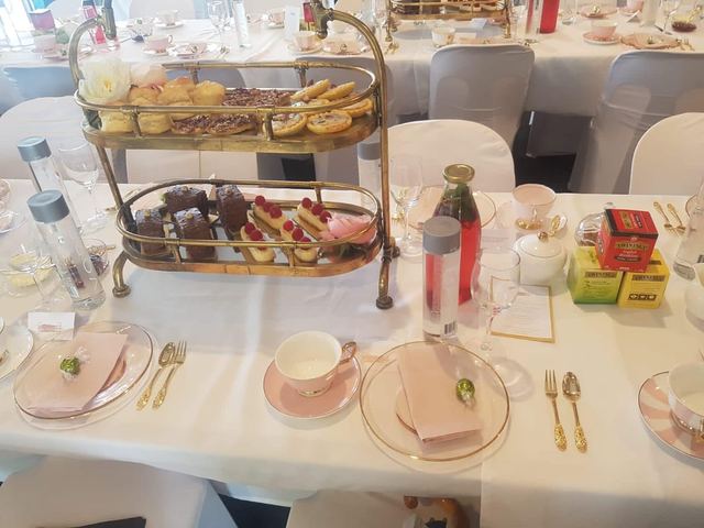 Tiered stand of pastries and cakes with gold cutlery at an Urban Pop Ups ladies high tea in Perth