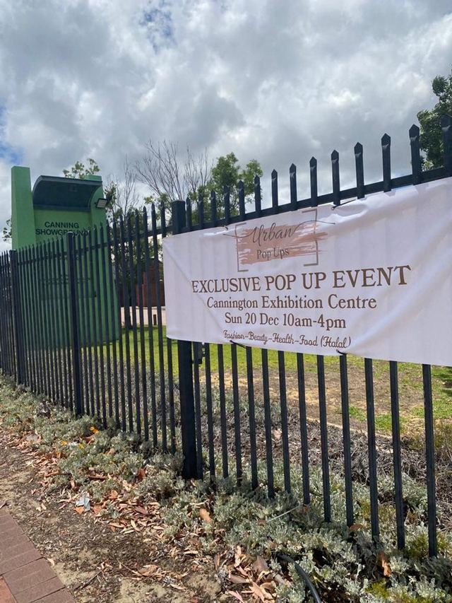 Urban Pop Ups event banner on the fence at Canning Showground, Cannington Exhibition Centre