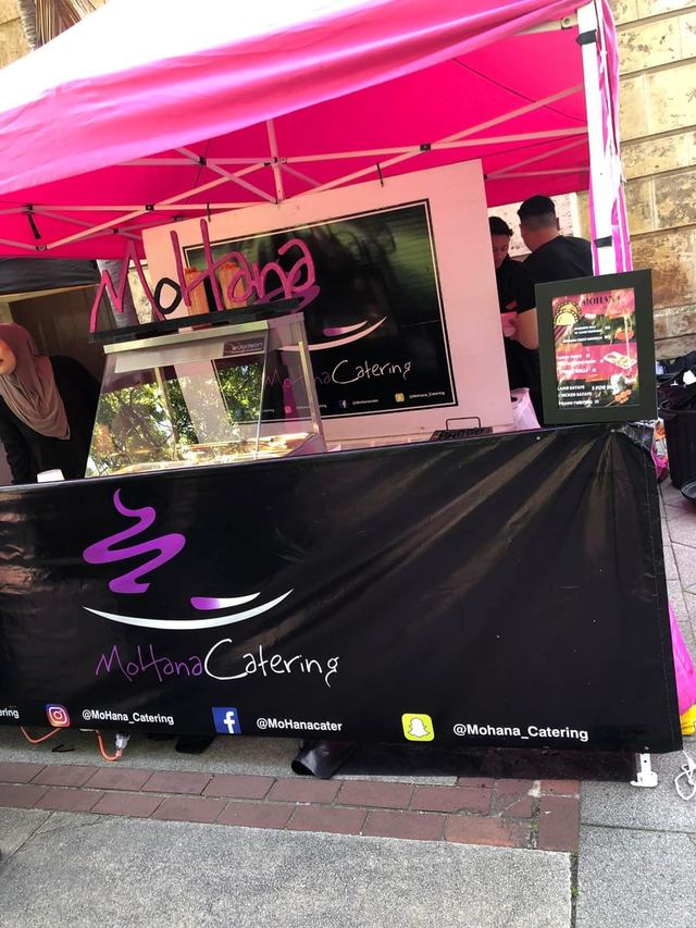 MoHana Catering’s stall under a pink marquee at an Urban Pop Ups market in Perth