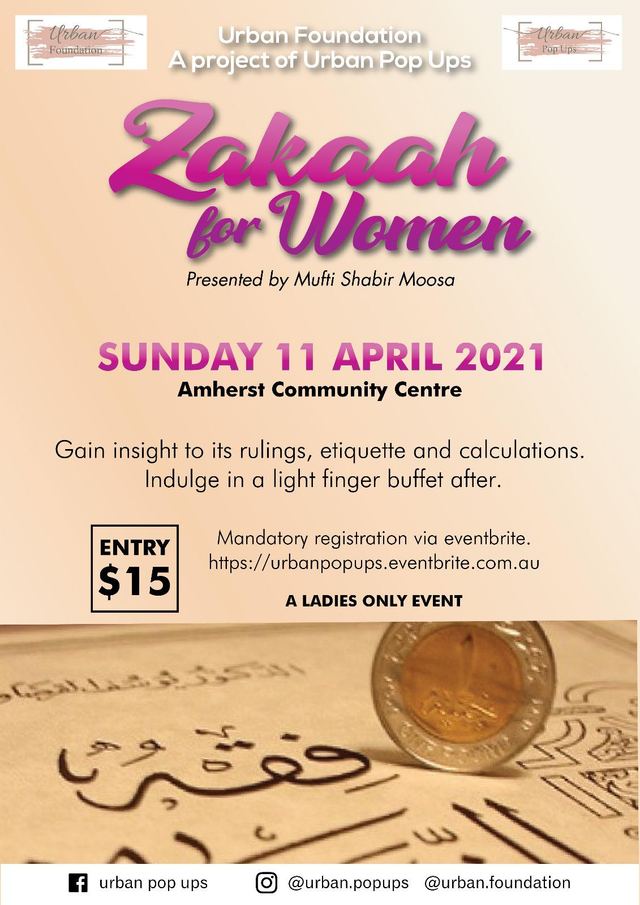 Poster for Zakaah for Women, a ladies-only session run by Urban Foundation